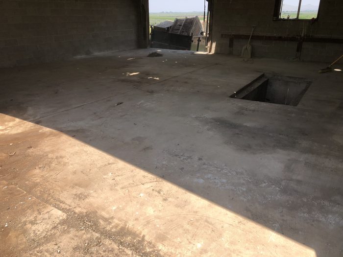 Industrial concrete slab prepared for equipment installation