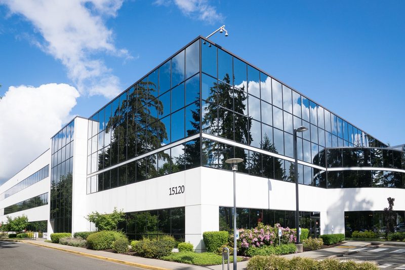 Contemporary commercial office building with a glass facade